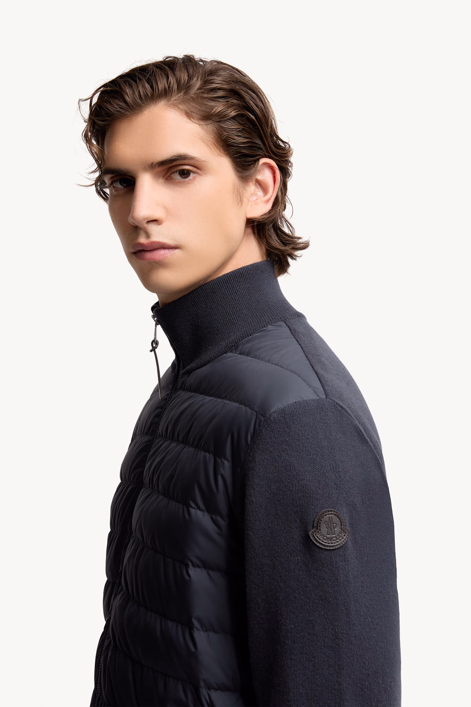 Cardigan zippé matelassé en laine et cachemire Hommes Bleu Moncler 4